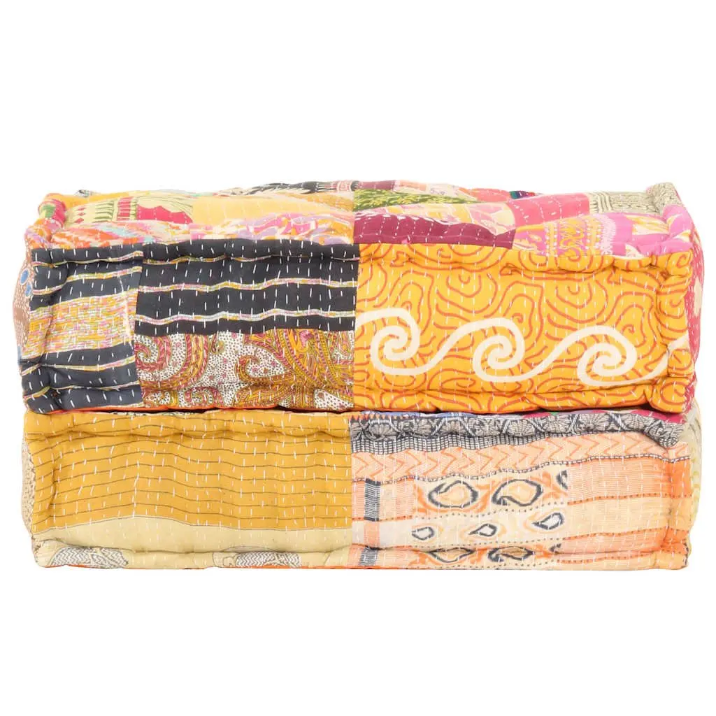 Patchwork Pouffe Multicolour Soft Fabric Footrest Sofa Cushion