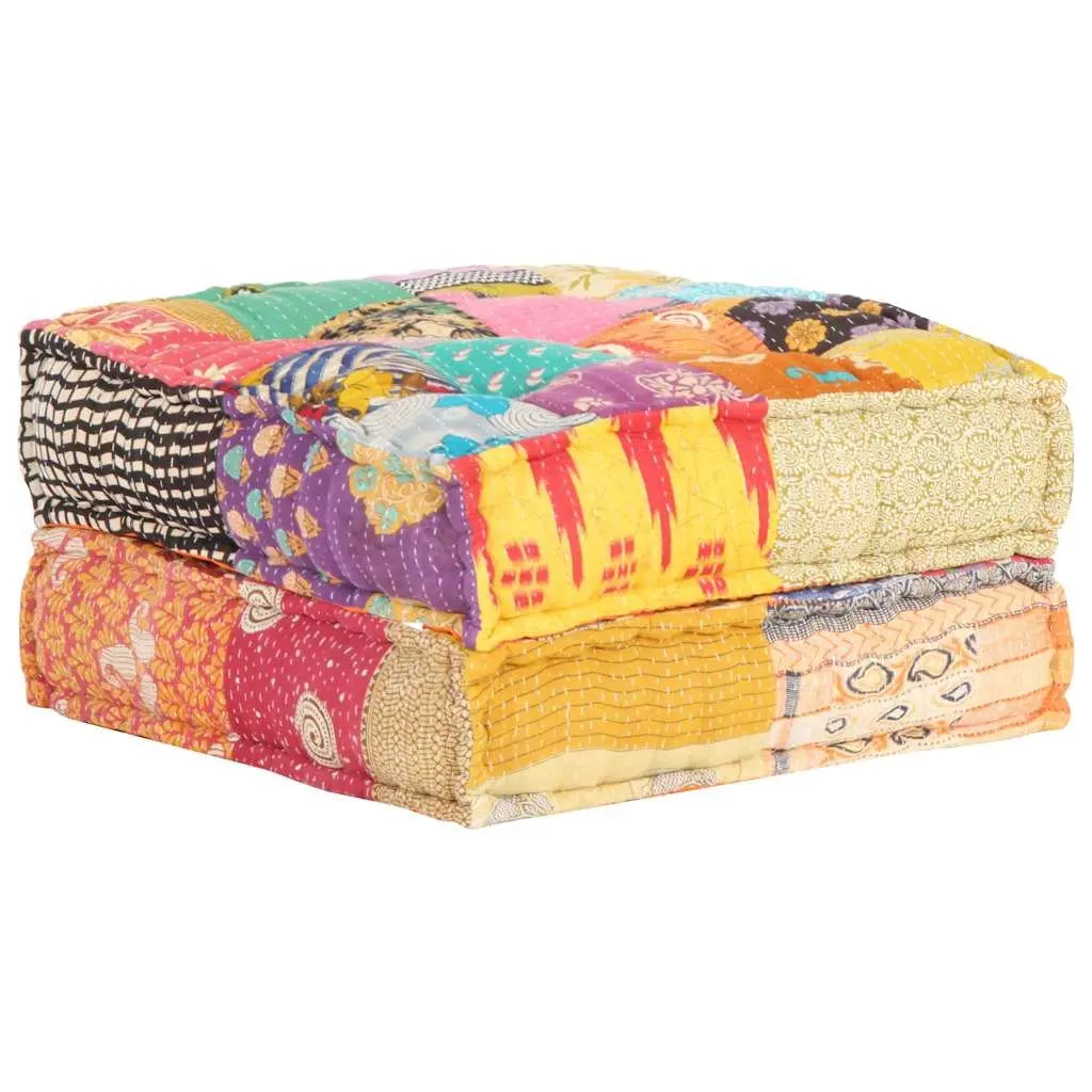 Patchwork Pouffe Multicolour Soft Fabric Footrest Sofa Cushion