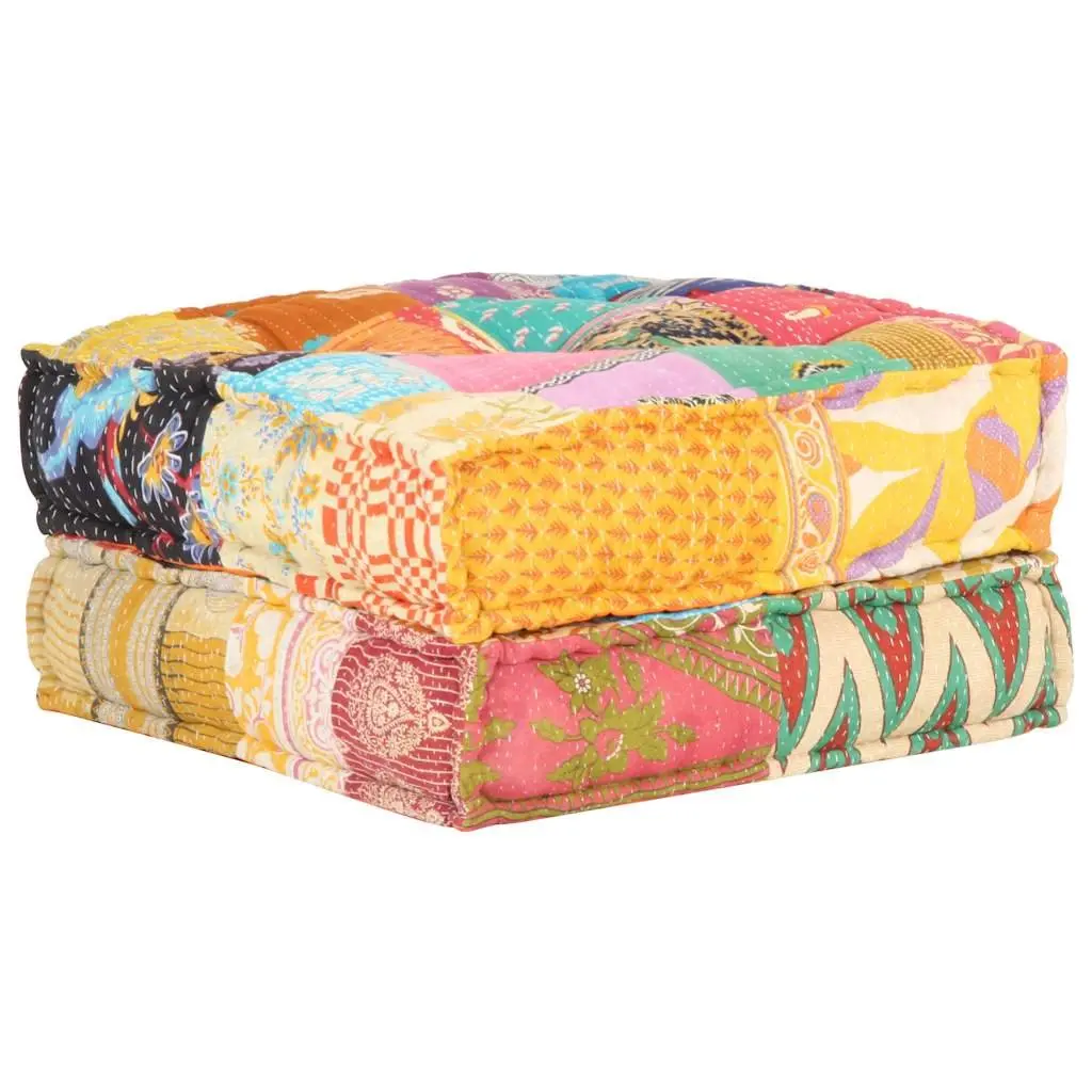 Patchwork Pouffe Multicolour Soft Fabric Footrest Sofa Cushion