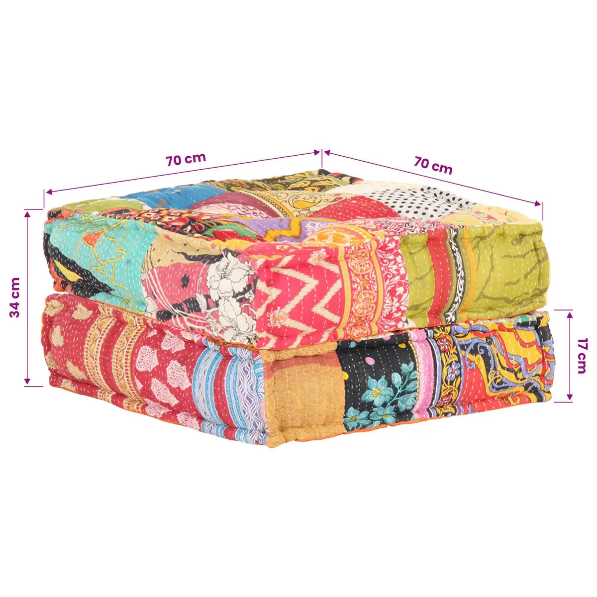 Patchwork Pouffe Multicolour Soft Fabric Footrest Sofa Cushion