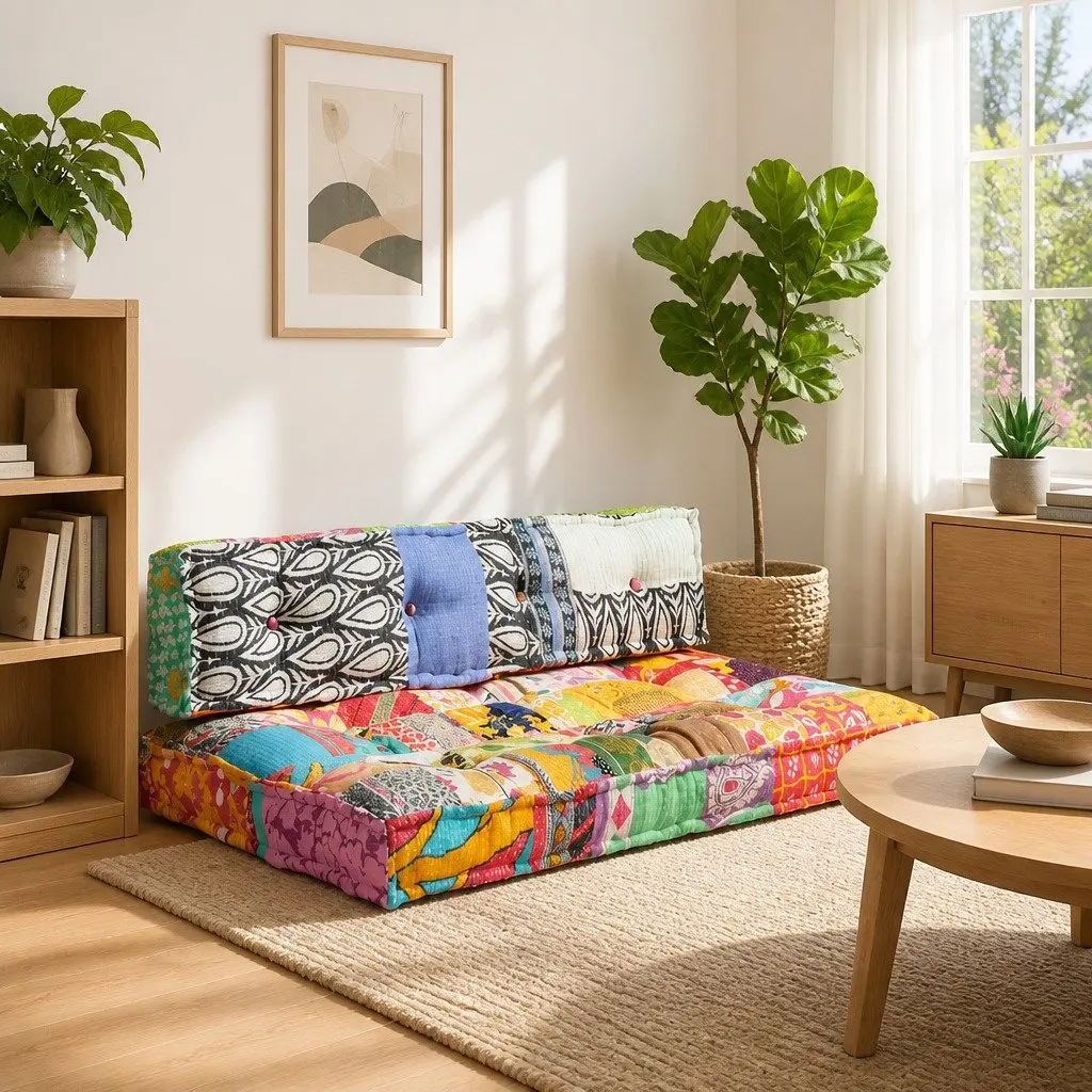 Pallet Sofa Cushion Multicolour Patchwork Fabric Soft Padding Comfort Home Decor