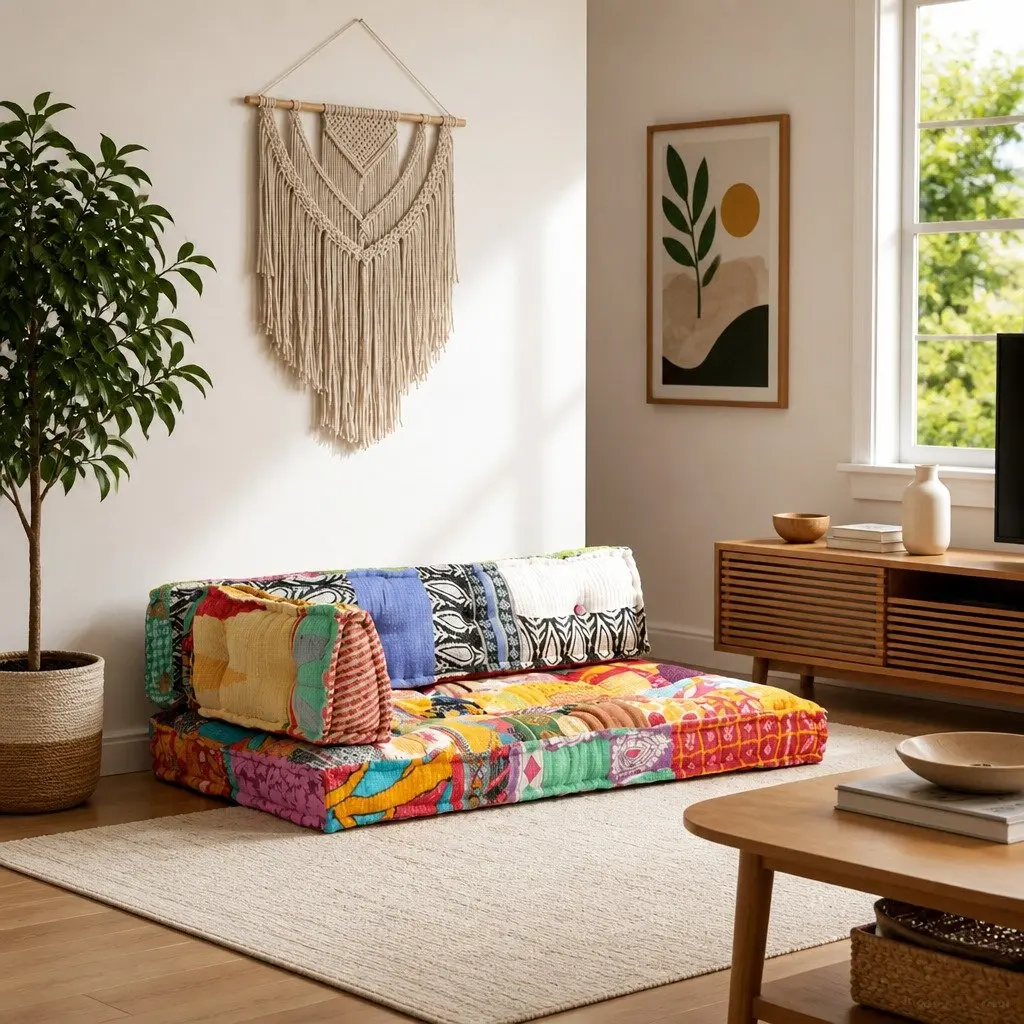 Pallet Cushion Multicolour Patchwork Fabric Cotton Thick Padding Indoor Outdoor Comfort