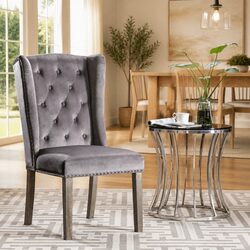 Dining Chair Velvet Upholstered Kitchen Seat Button Backrest Metal Rivets