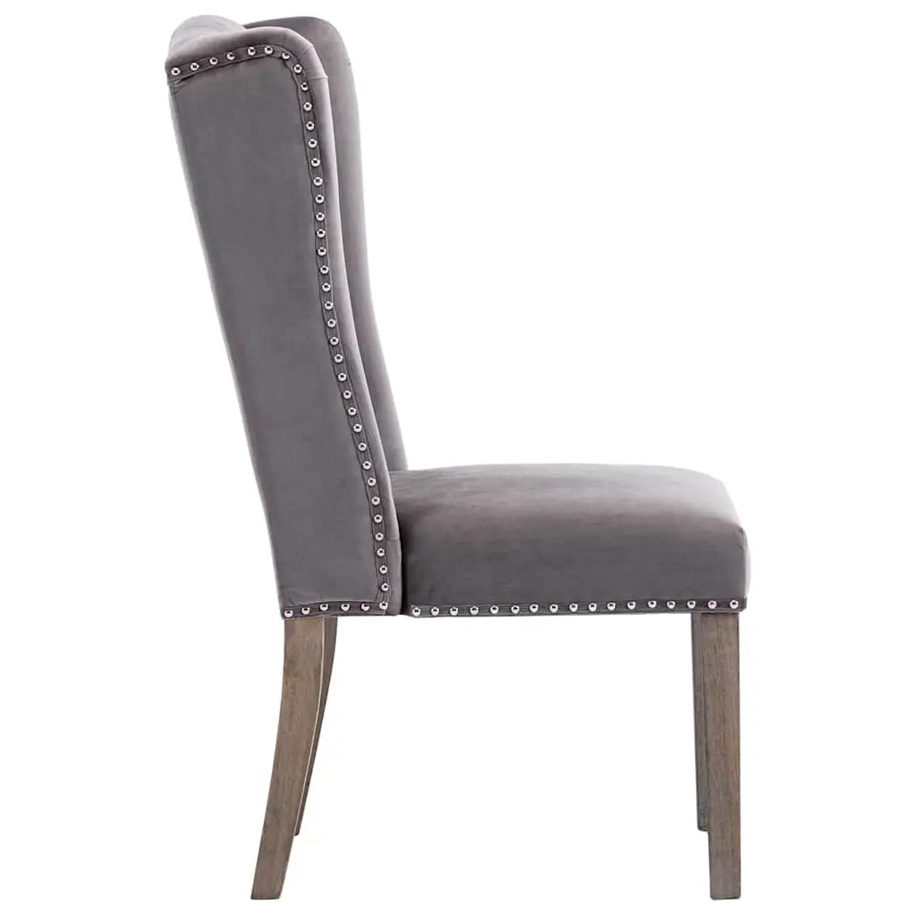 Dining Chair Grey Velvet Upholstered Button Backrest Metal Rivets