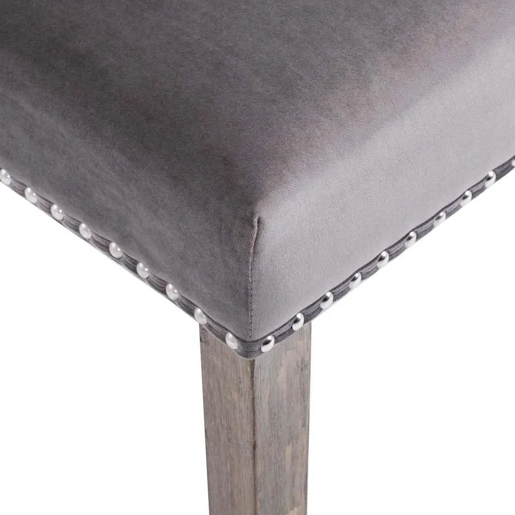 Dining Chair Grey Velvet Upholstered Button Backrest Metal Rivets