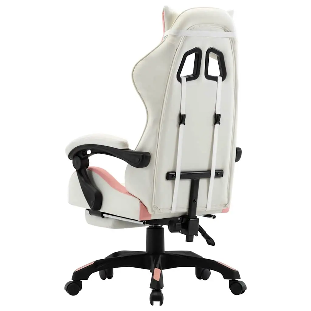 Racing Office Chair Pink Faux Leather Reclining Footrest Adjustable Height 360 Degree Swivel