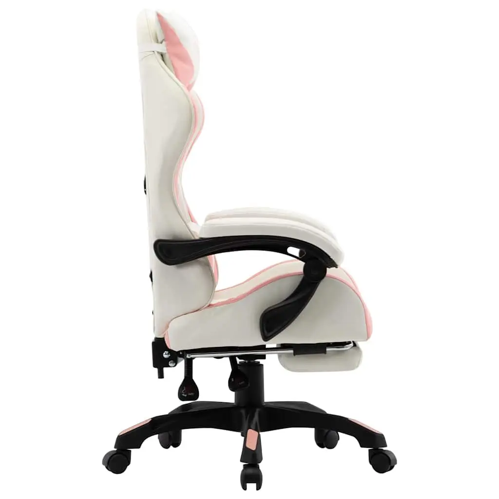 Racing Office Chair Pink Faux Leather Reclining Footrest Adjustable Height 360 Degree Swivel