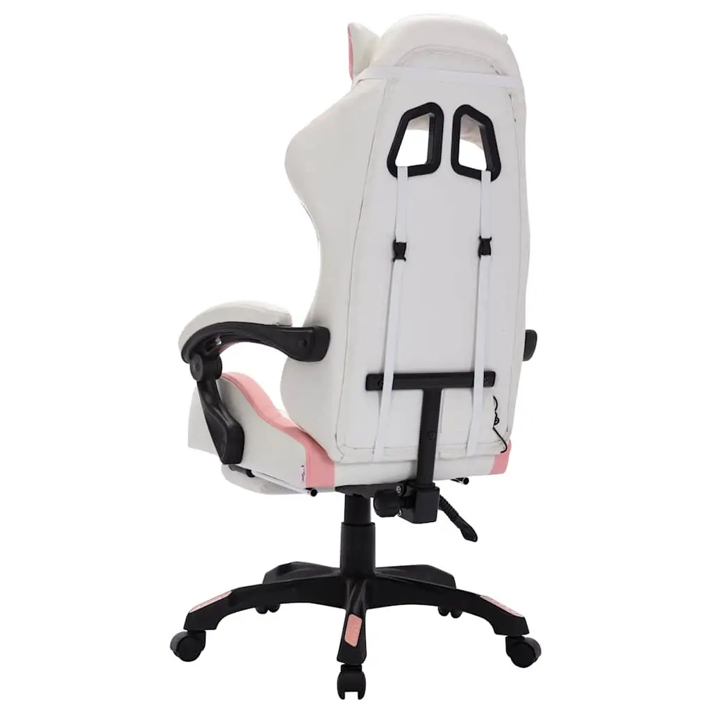 Racing Chair Pink Faux Leather Height Adjustable RGB LED Lights Reclining Footrest