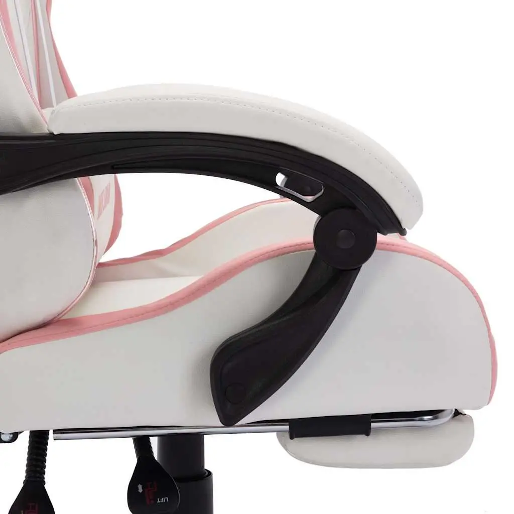 Racing Chair Pink Faux Leather Height Adjustable RGB LED Lights Reclining Footrest