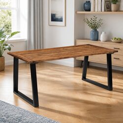 Dining Table Solid Acacia Wood 180x90cm Industrial Style Metal Legs Kitchen Room
