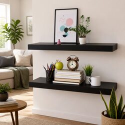 Floating Wall Shelves 2 Pieces Black Display Ledges Storage Home Decor