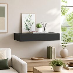 Black Floating Wall Shelf with Hidden Drawer