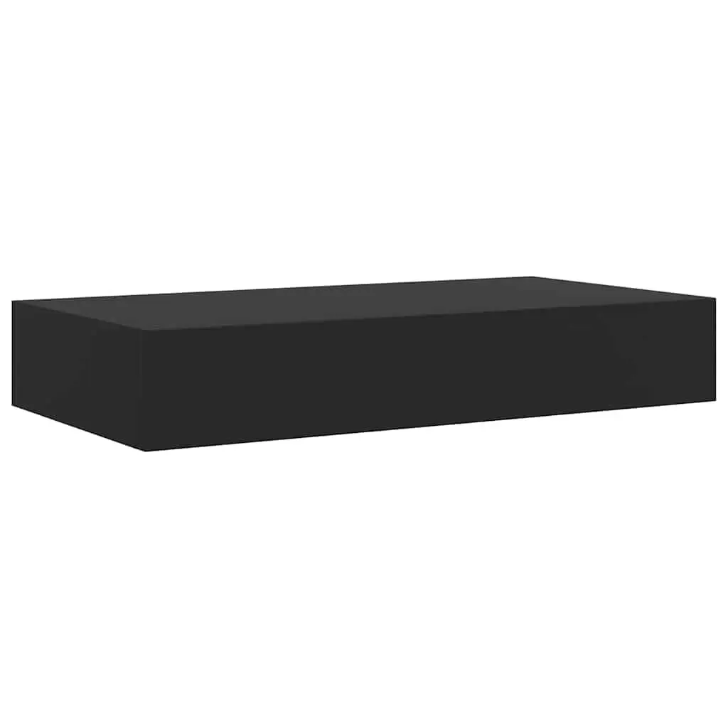 Floating Wall Shelf Black 48x25x8 cm Drawer Compartment Invisible Mounting System