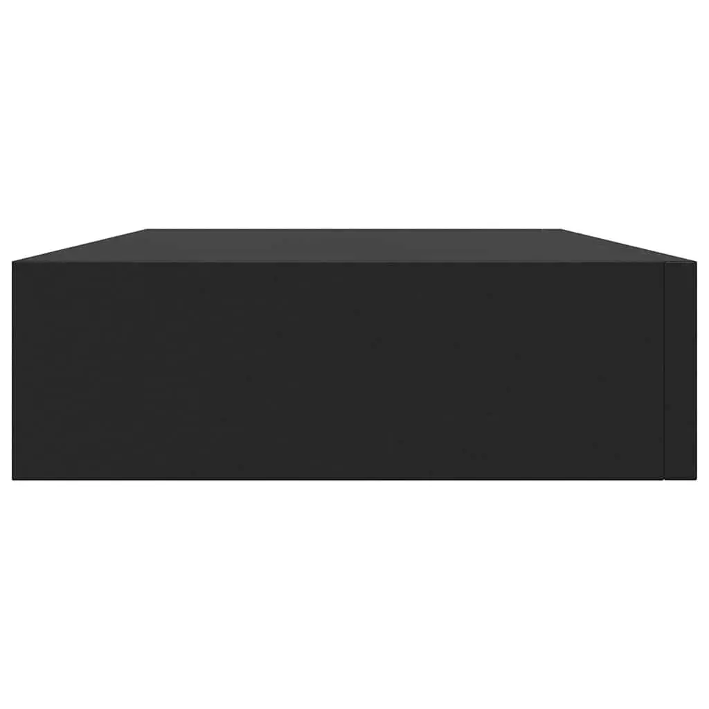 Floating Wall Shelf Black 48x25x8 cm Drawer Compartment Invisible Mounting System