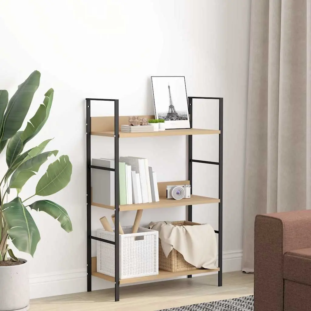 3 Layer Bookshelf Compact Brown Engineered Wood Display Rack Storage Unit