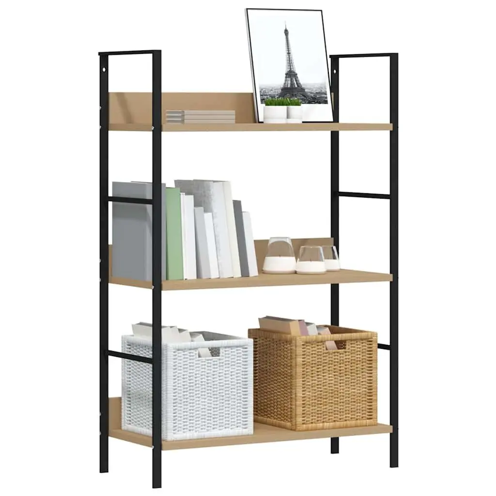 3 Layer Bookshelf Compact Brown Engineered Wood Display Rack Storage Unit