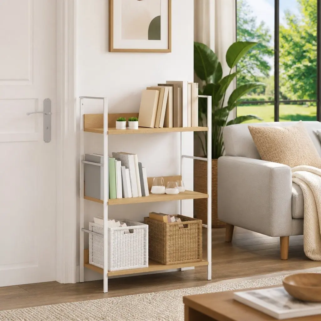 3-Layer Bookshelf Brown Engineered Wood Standing Cabinet Storage Display Rack