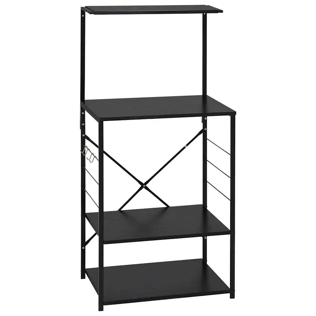4-Tier Kitchen Storage Cabinet Black Engineered Wood Organiser with Hooks