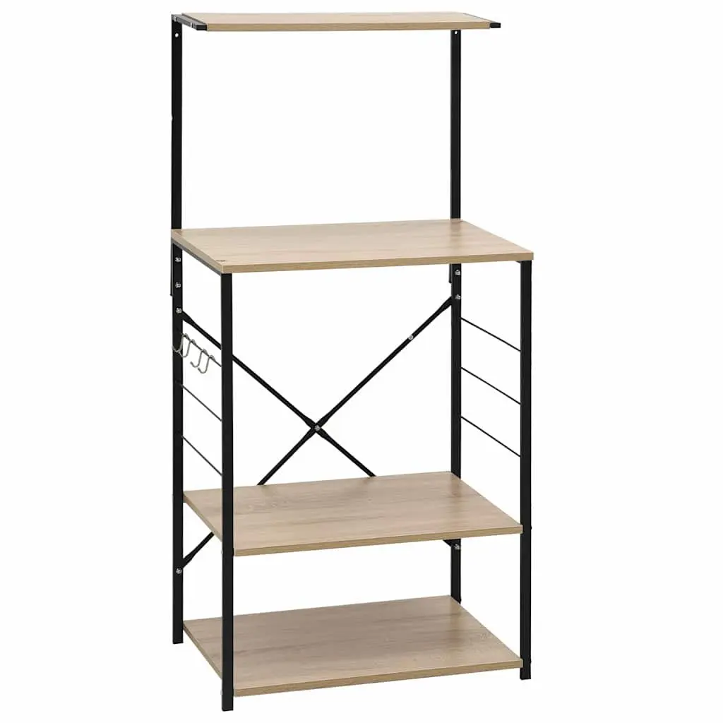 Microwave Cabinet Black Oak 60x39.6x123cm 4-Tier Kitchen Shelf Storage Organiser