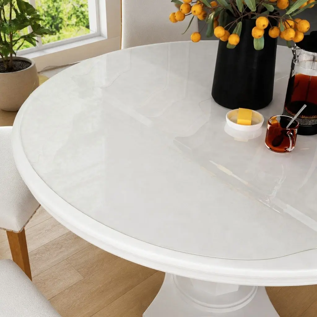 Round Table Protector Transparent 100 cm Soft PVC Waterproof Easy to Clean