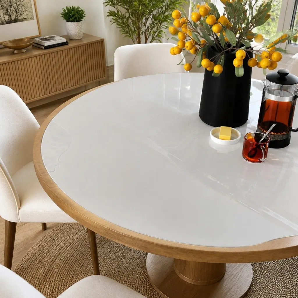 Round Table Protector Transparent 110cm Soft PVC Waterproof Easy to Clean