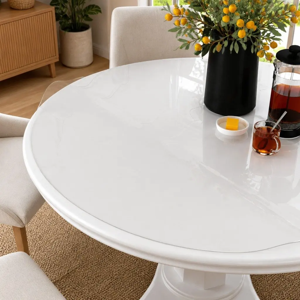 Round Table Protector Transparent 120 cm Waterproof Soft PVC Furniture Protection