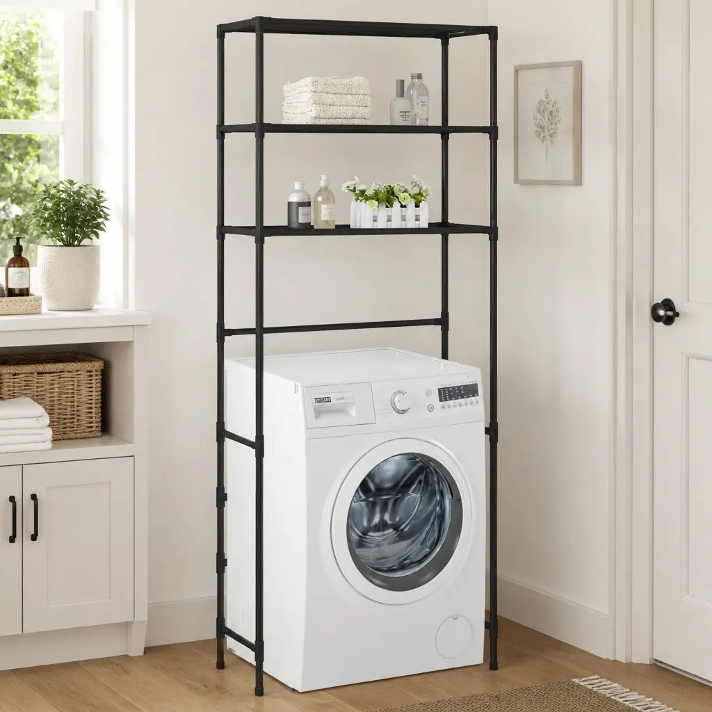 3-Tier Storage Rack Black Over Laundry Machine Organiser Shelving