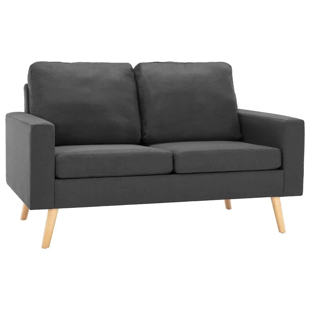 2-Seater Sofa Grey Fabric Upholstered Padded Cushions