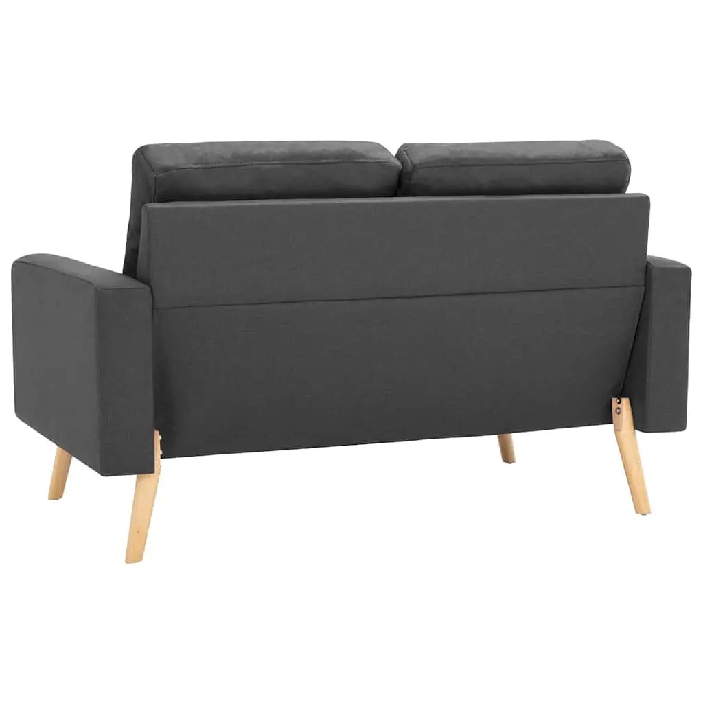 2-Seater Sofa Grey Fabric Upholstered Padded Cushions