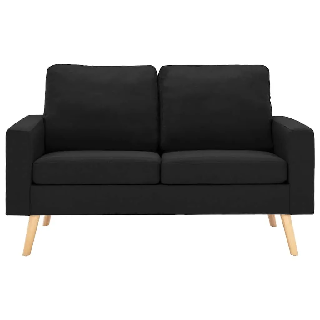 2SeaterSofaBlackSoftTouchFabricUpholsteredThickCushionsWoodenFrameComfortableSeating