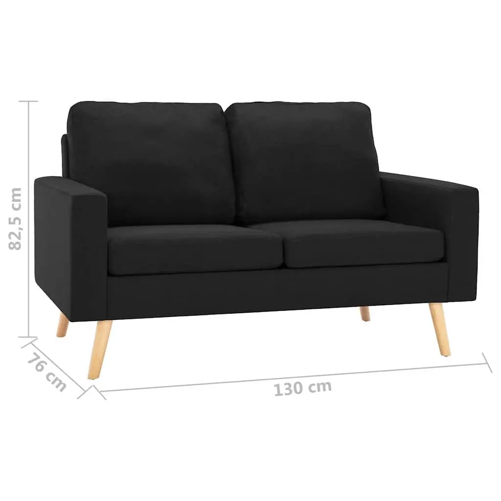 2SeaterSofaBlackSoftTouchFabricUpholsteredThickCushionsWoodenFrameComfortableSeating
