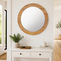 Compact Round Mirror 60 cm with Teak Frame