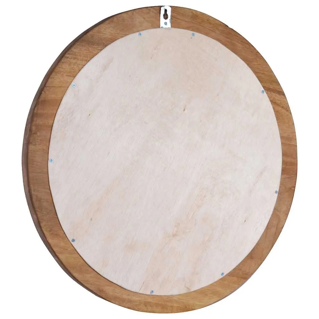 Round Wall Mirror Brown 60 cm Handmade Natural Teak Frame Rustic Home Decor