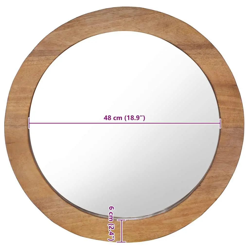 Round Wall Mirror Brown 60 cm Handmade Natural Teak Frame Rustic Home Decor