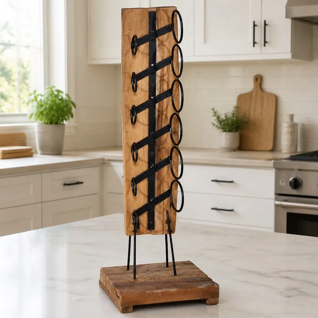 Wine Rack Brown Wooden Floor Stand 6 Bottles Vintage Style Storage