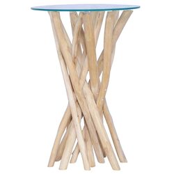 Compact Coffee Table of Solid Teak and Glass