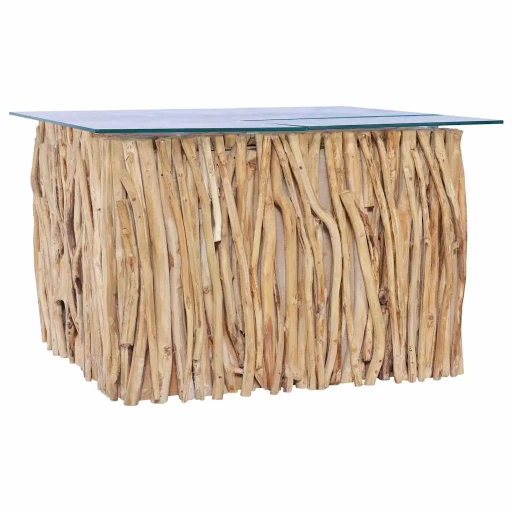Coffee Table Brown 66x66x40cm Solid Teak Wood Glass Top