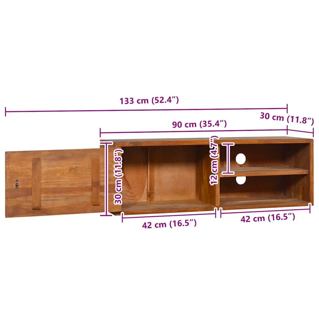Wall-mounted TV Cabinet Solid Teak Wood Storage Unit Brown 90x30x30cm