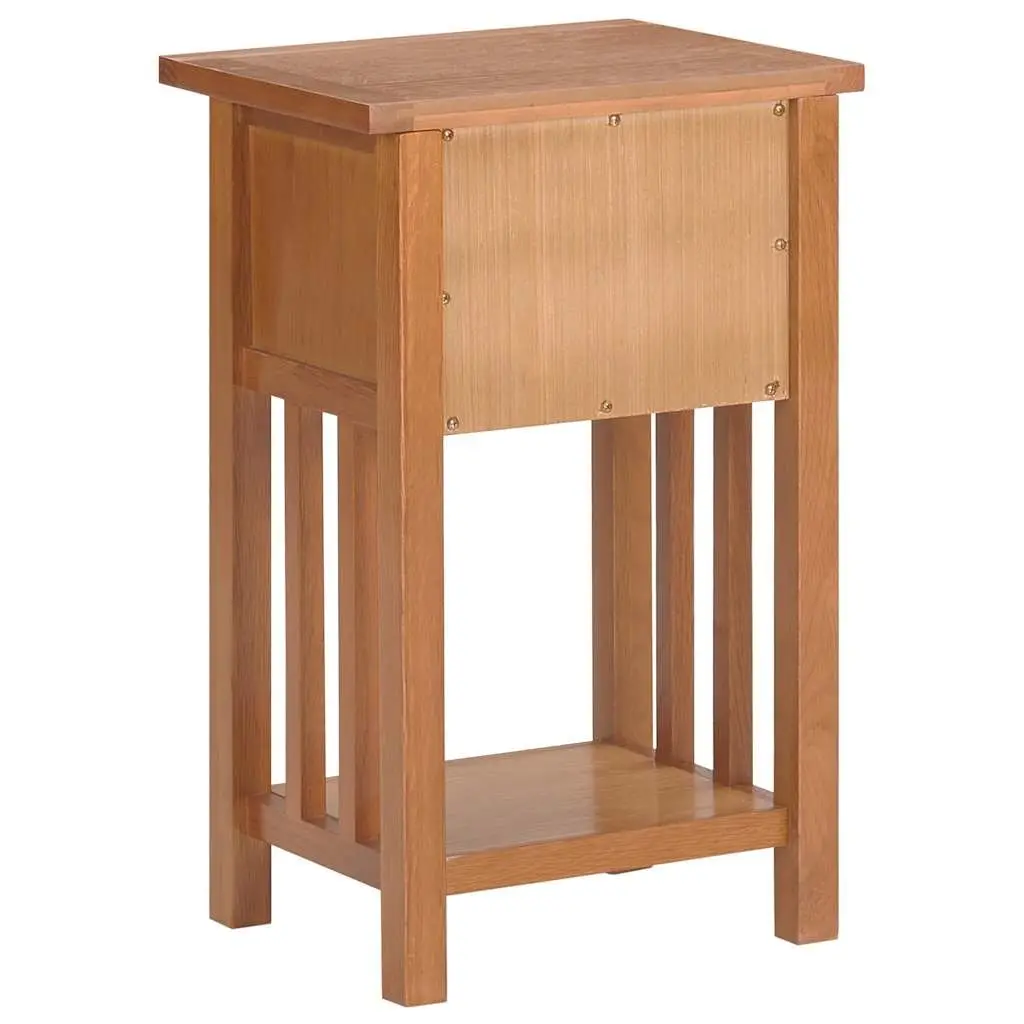 End Table Brown Compact Solid Oak Wood with Drawer and Shelf