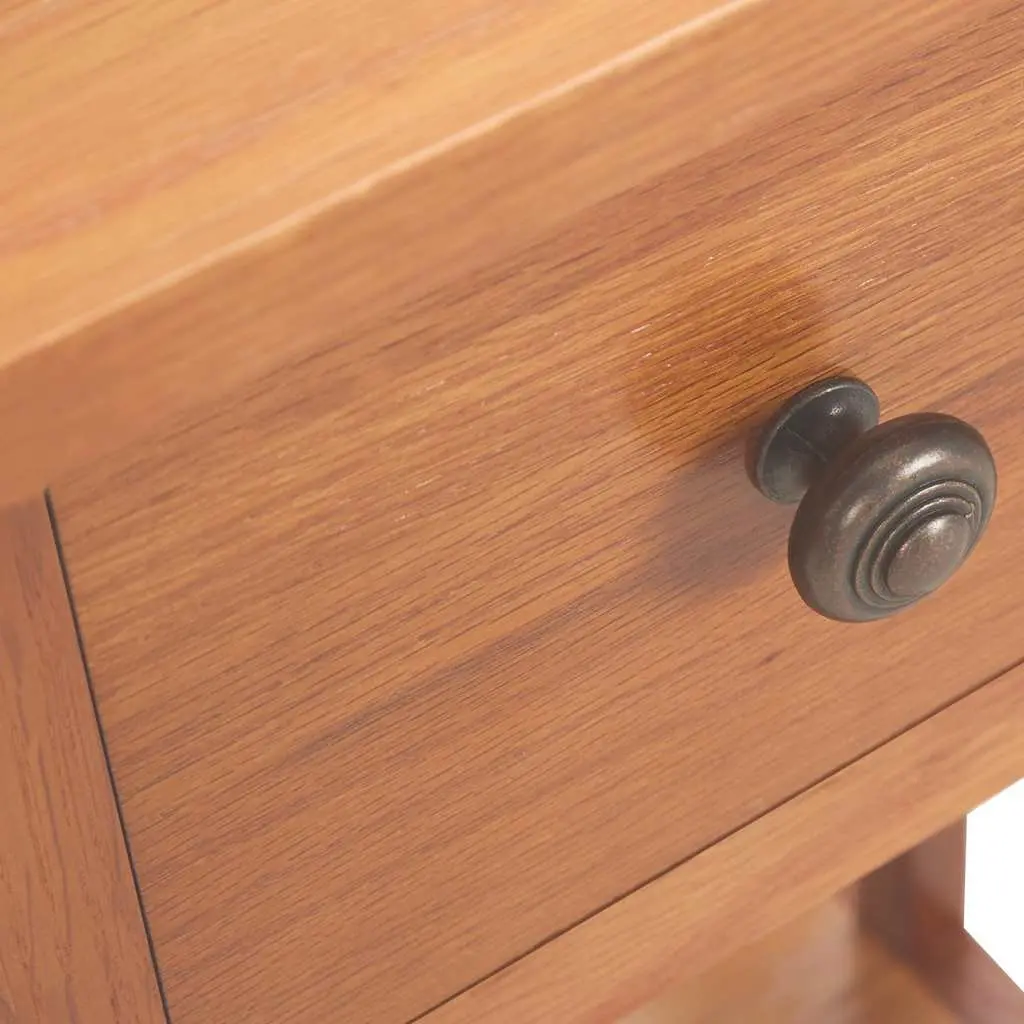 End Table Brown Compact Solid Oak Wood with Drawer and Shelf