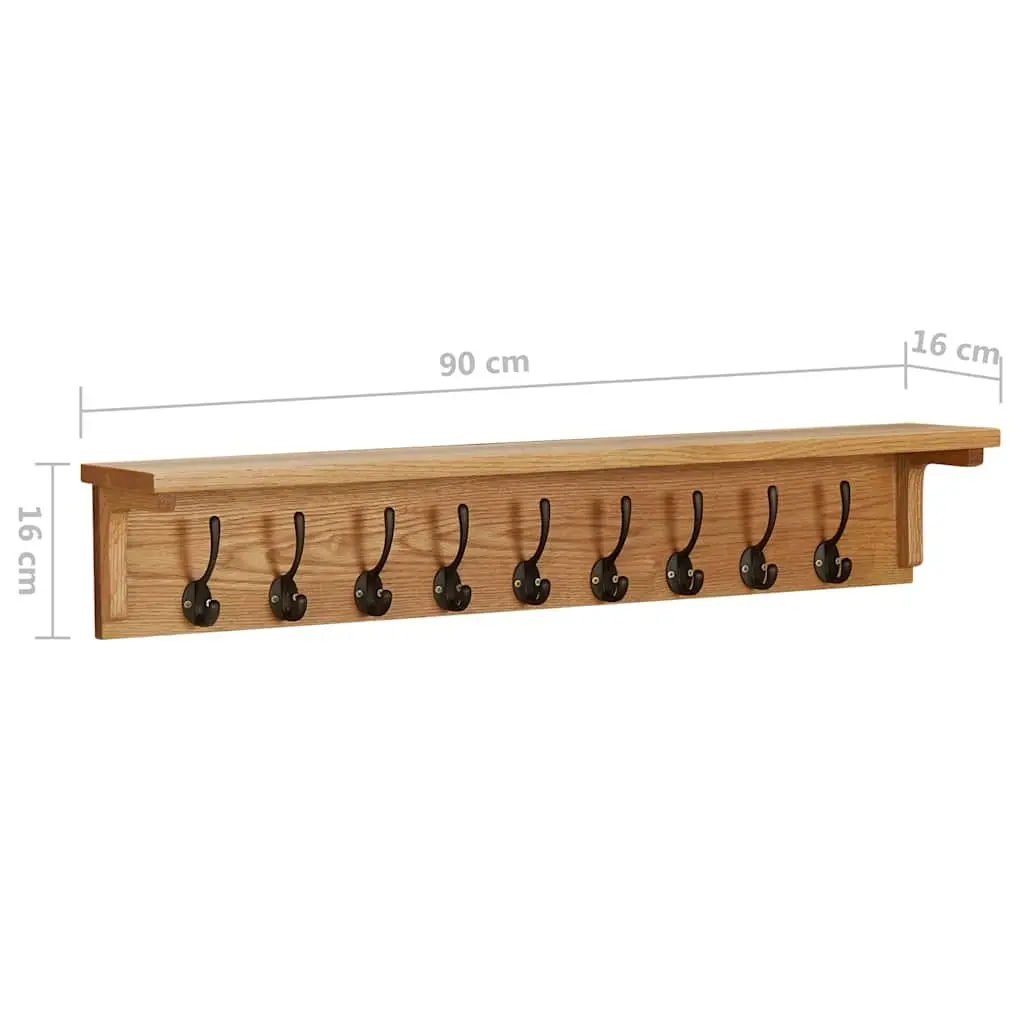 Coat Rack Brown Solid Oak Wood 9 Hooks Wall-Mounted Storage Entryway Hallway
