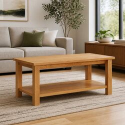 Coffee Table 90x45x40 cm Oak Wood Solid Top with Storage Shelf Accent Furniture