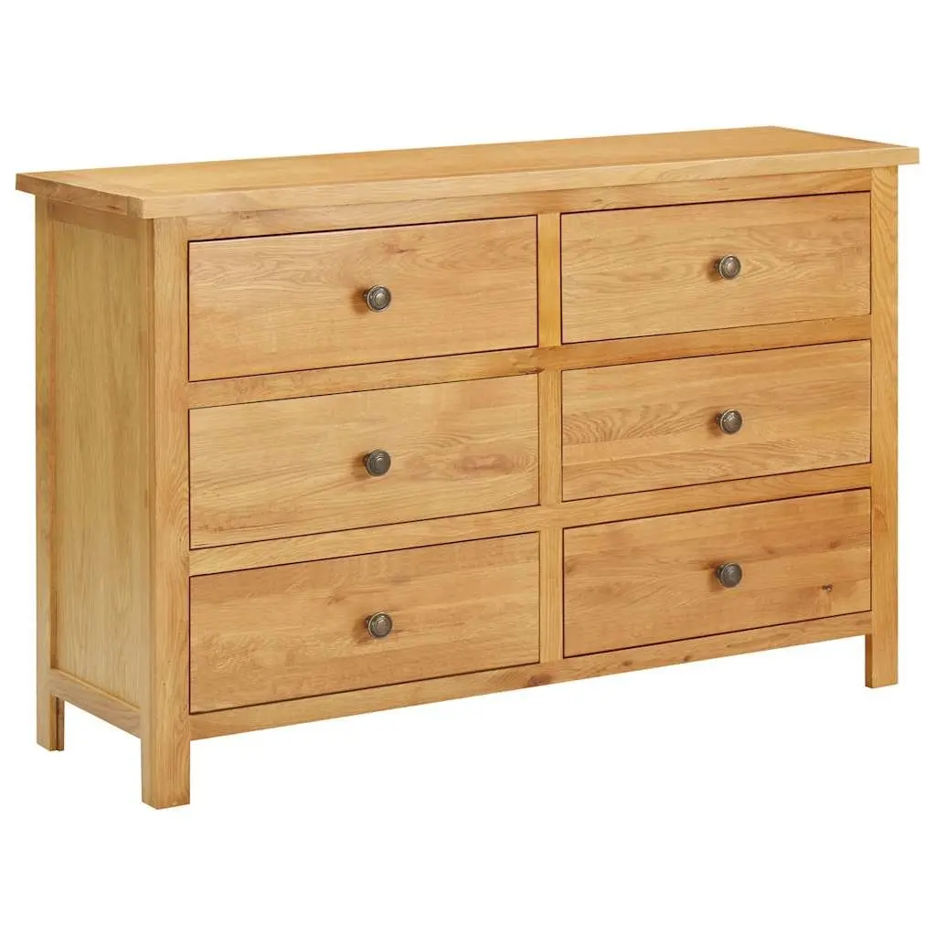 Chest of Drawers Brown 105x33.5x73 cm Solid Oak Wood 6 Drawer Storage Cabinet