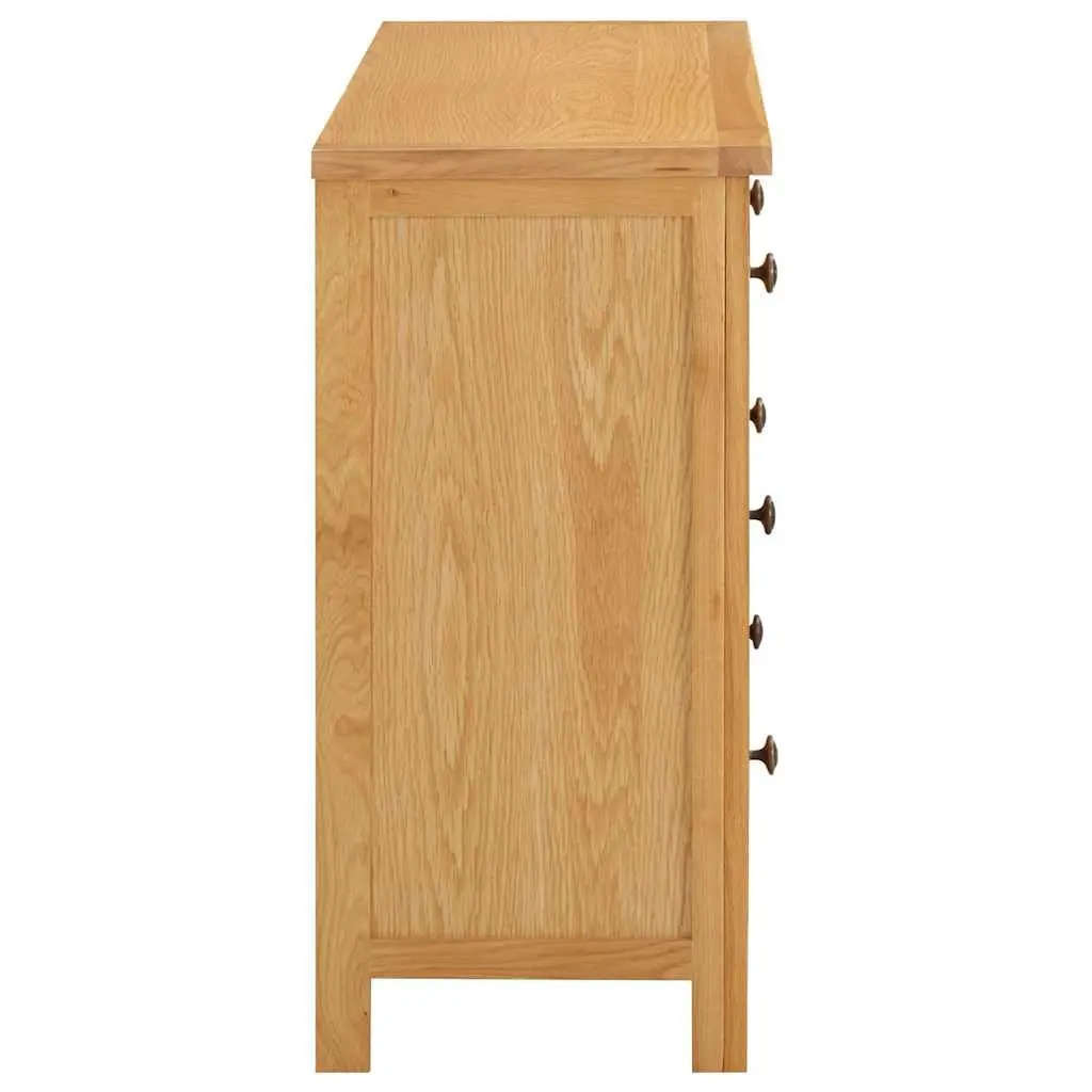 Chest of Drawers Brown 105x33.5x73 cm Solid Oak Wood 6 Drawer Storage Cabinet