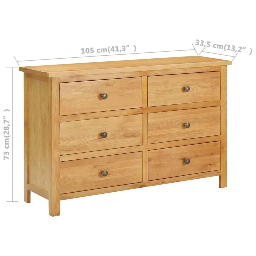 Chest of Drawers Brown 105x33.5x73 cm Solid Oak Wood 6 Drawer Storage Cabinet