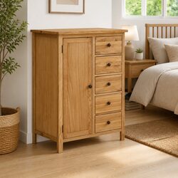 Compact Solid Oak Wardrobe Cabinet with Storage Options