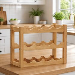 Wine Rack Solid Oak Wood Freestanding Storage Organiser for 6 Bottles Brown