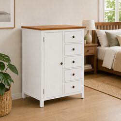 Solid Oak Wardrobe with Hanging Rod and Ample Drawers