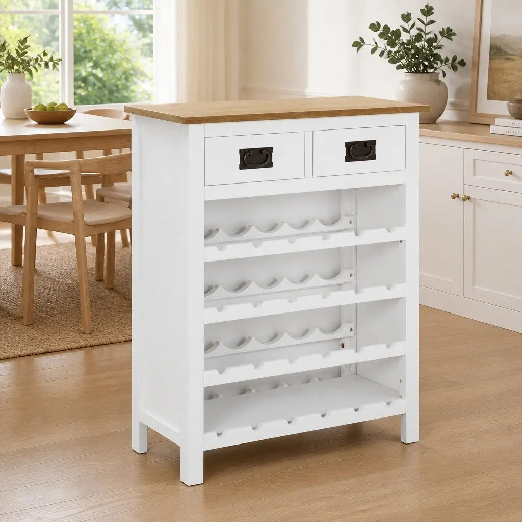 Wine Cabinet Brown Solid Oak Wood 72 x 32 x 90 cm Open Racks Drawers