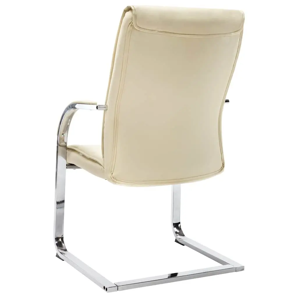 Cantilever Office Chair Cream Faux Leather Ergonomic Design Armrest Padded Seat
